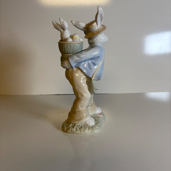 Ceramic Easter Bunny Figurine Baby Rabbit Basket Glazed 10.5" - Picture 4 of 7